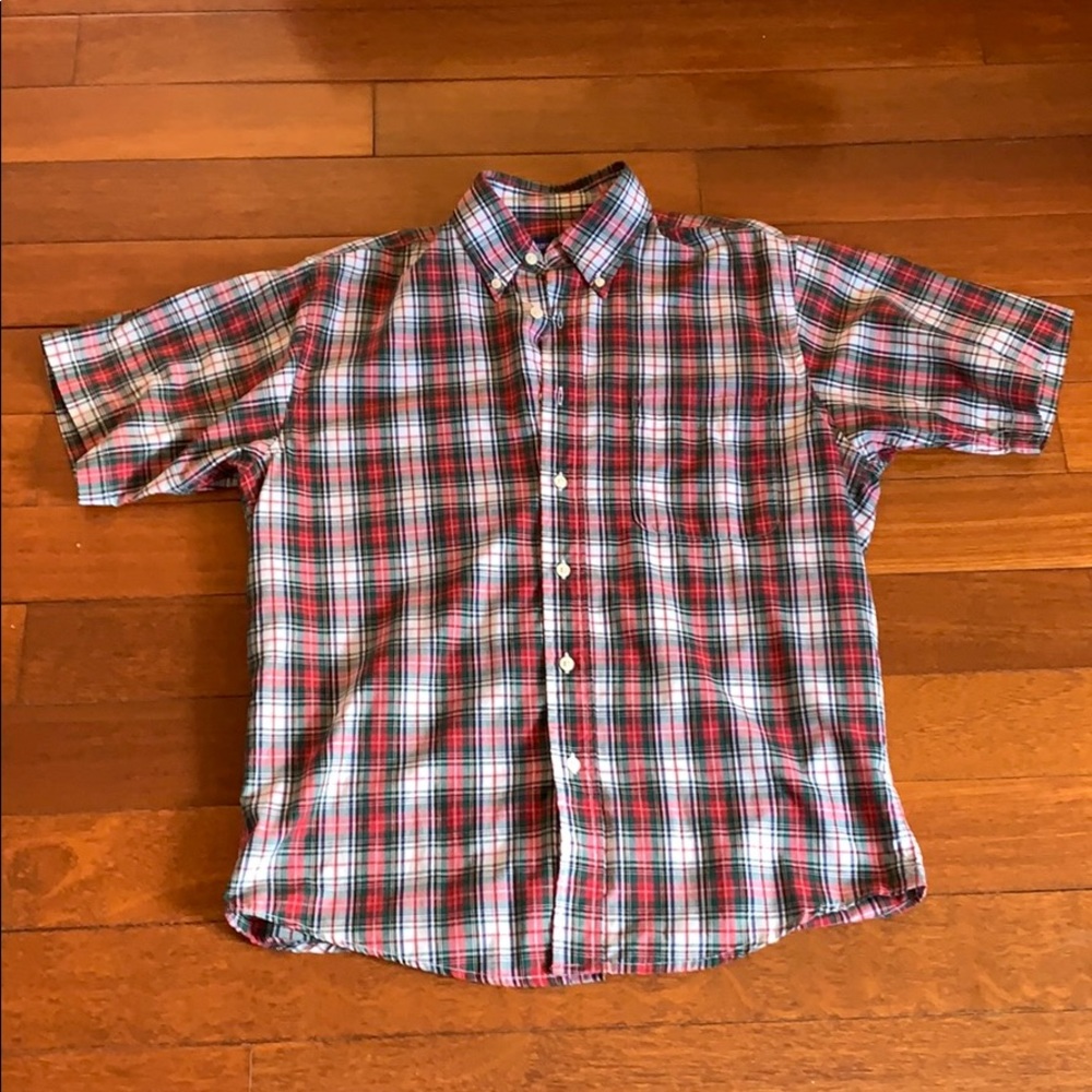 Plaid collars short sleeve button up polo size S